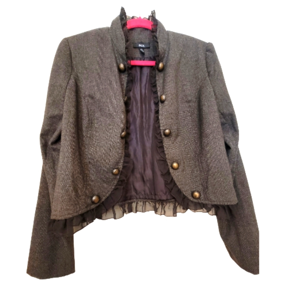 BCX Blazer Juniors Size XL Brown Ruffle Trim